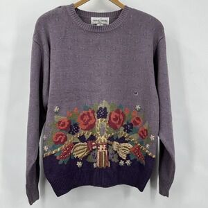 Vtg Women's Dead Stock Silk Cotton Pullover Sweater M Embroidered Cottage Core